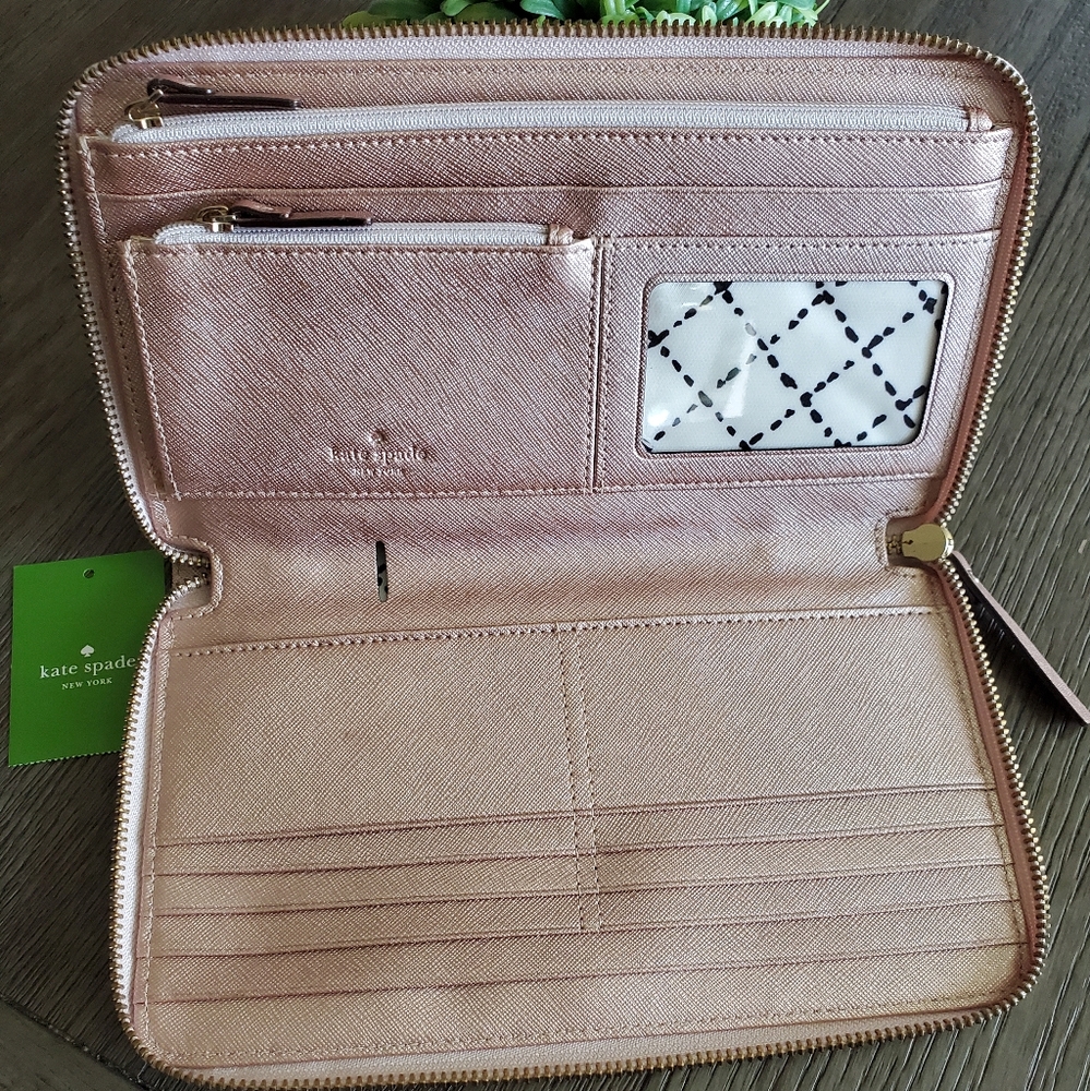 Kate spade talla newbury lane rose gold travel large jumbo oversized wallet